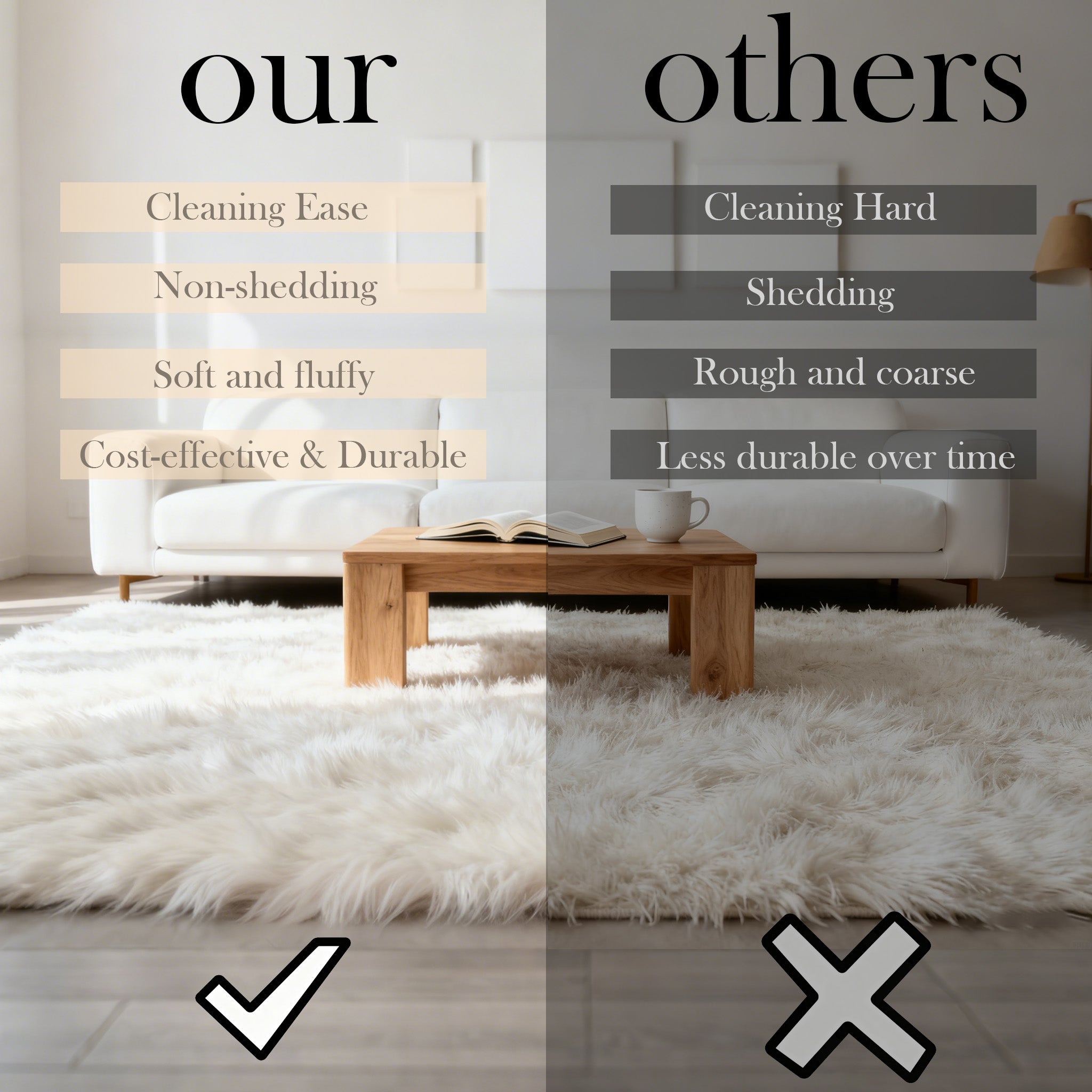 Luxury Washable Faux Sheepskin Rug - Pet & Stain Proof Shag Carpet for Home