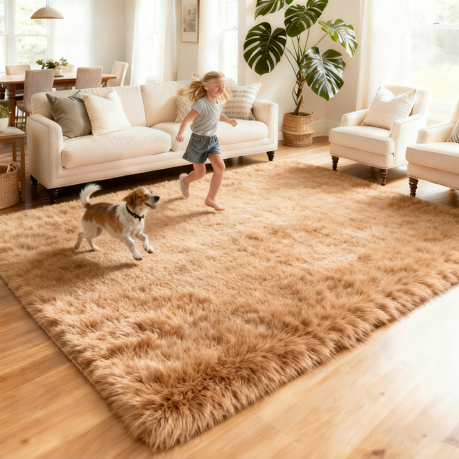 Luxury Washable Faux Sheepskin Rug - Pet & Stain Proof Shag Carpet for Home