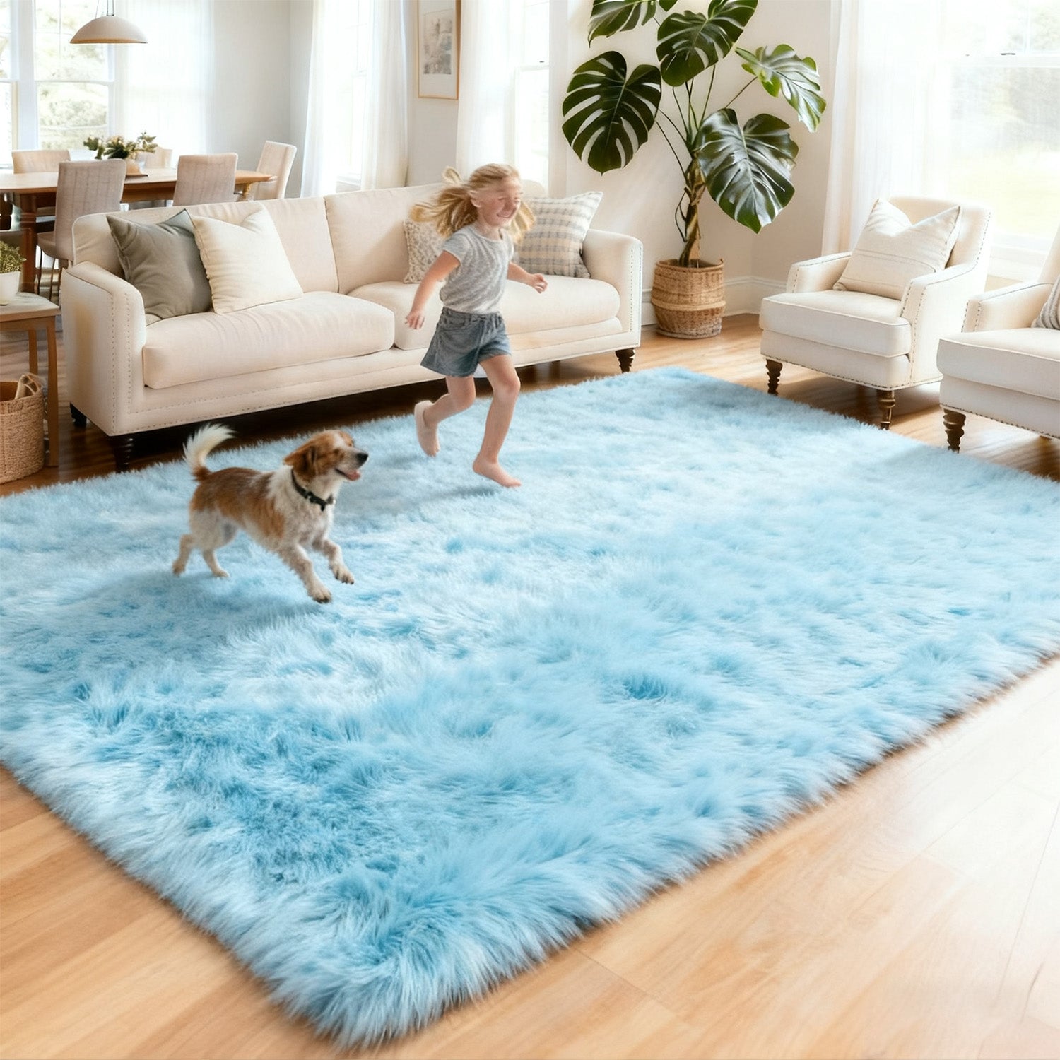 Luxury Washable Faux Sheepskin Rug - Pet & Stain Proof Shag Carpet for Home