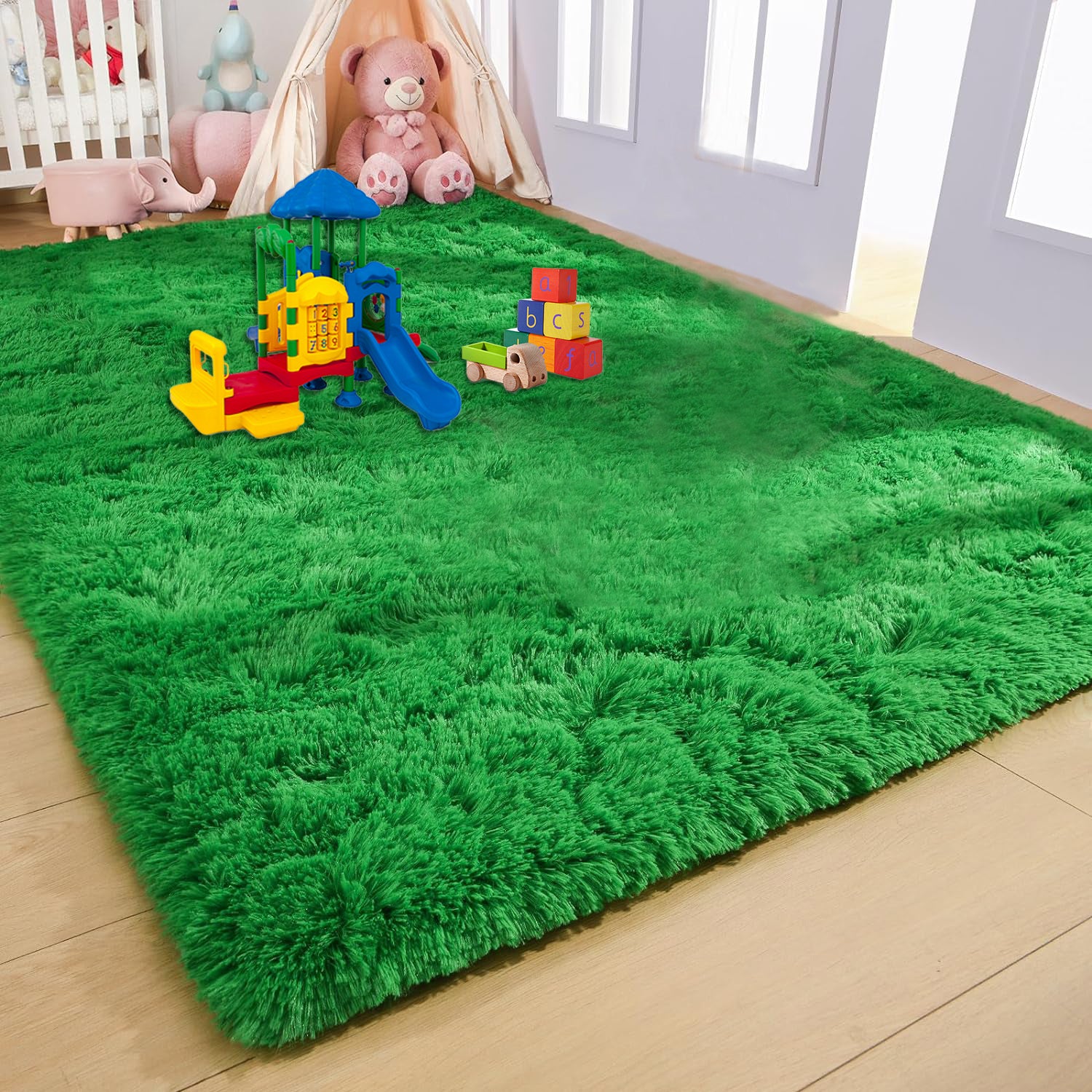 Soft Shaggy Rugs Carpets, Bedroom Rug Indoor Plush Area Rugs for Living Room, Green Fluffy Rug, Shag Plush Rug