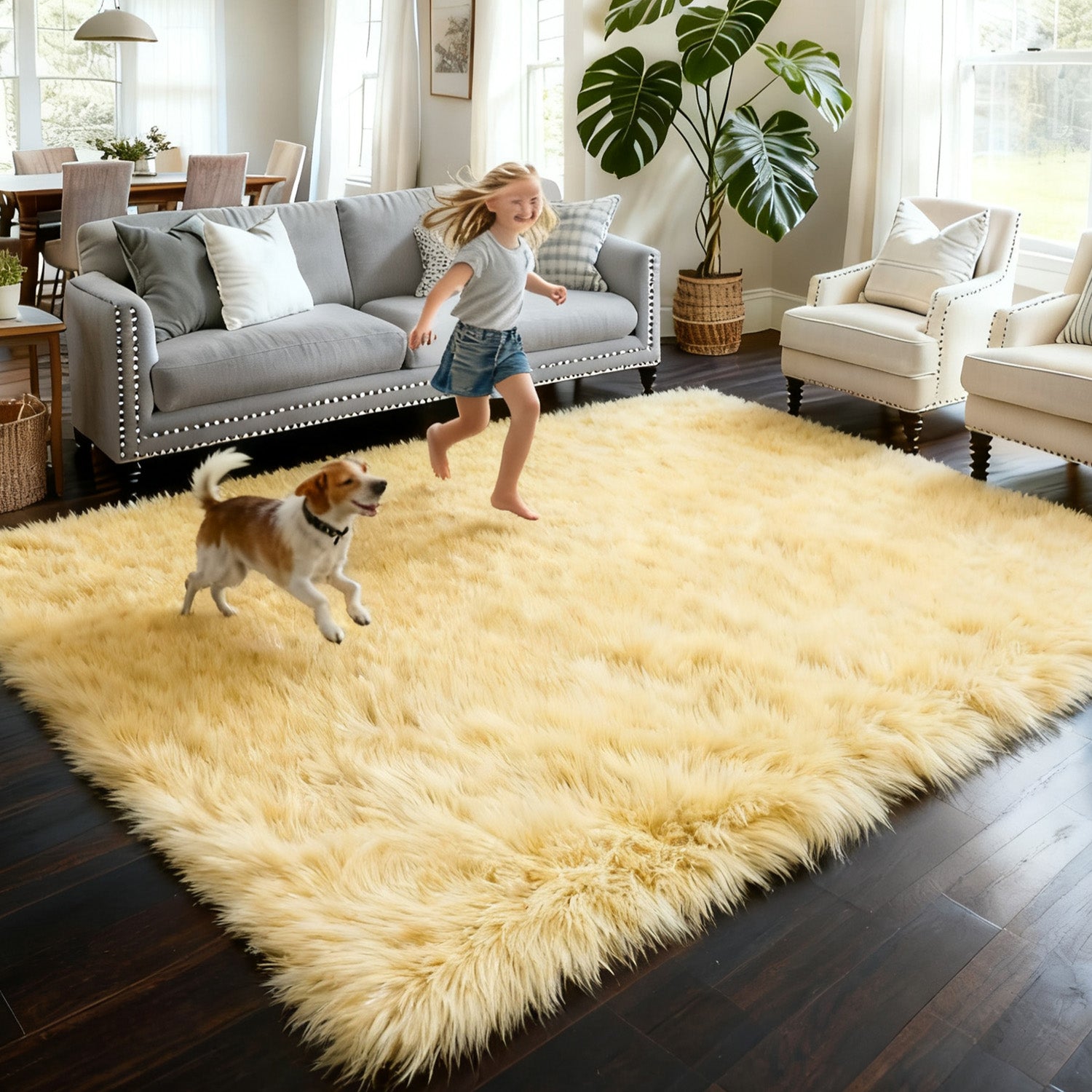 Luxury Washable Faux Sheepskin Rug - Pet & Stain Proof Shag Carpet for Home