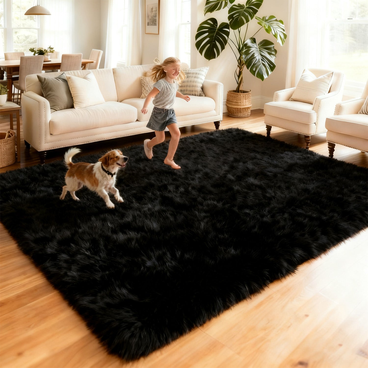 Luxury Washable Faux Sheepskin Rug - Pet & Stain Proof Shag Carpet for Home