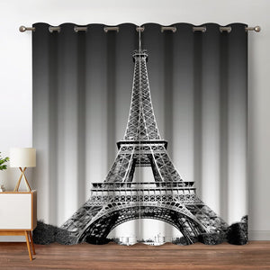 Abstract colorful design blackout curtains, furniture and plant dark grommet curtains