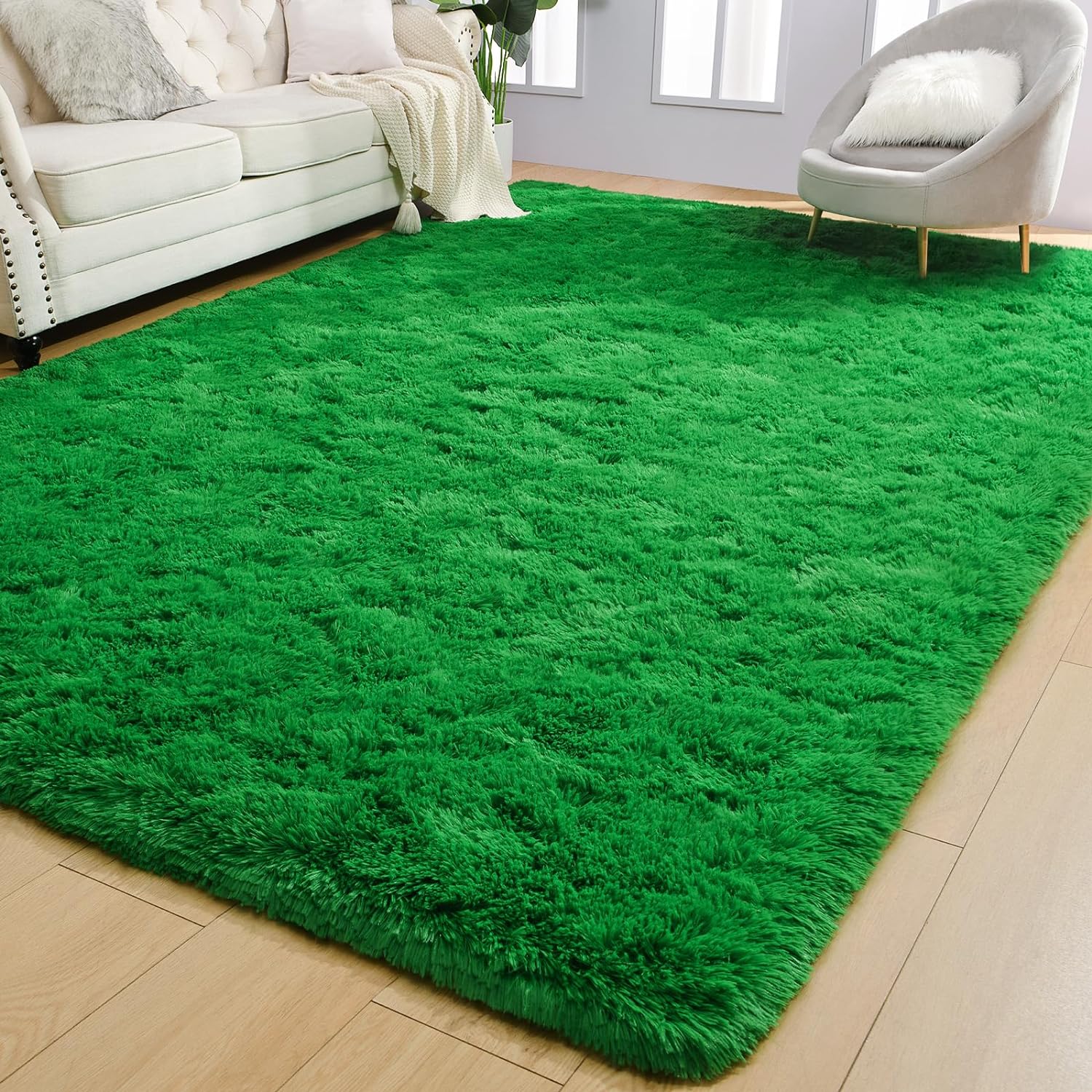 Soft Shaggy Rugs Carpets, Bedroom Rug Indoor Plush Area Rugs for Living Room, Green Fluffy Rug, Shag Plush Rug