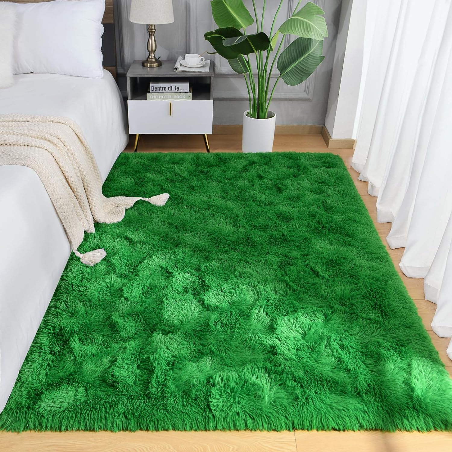 Soft Shaggy Rugs Carpets, Bedroom Rug Indoor Plush Area Rugs for Living Room, Green Fluffy Rug, Shag Plush Rug