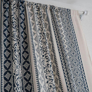 Cotton Linen Window Curtain Panel with Tassels Geometric Print for Bedroom Living Room