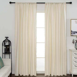 Cotton Linen Window Curtain Panel with Tassels Geometric Print for Bedroom Living Room