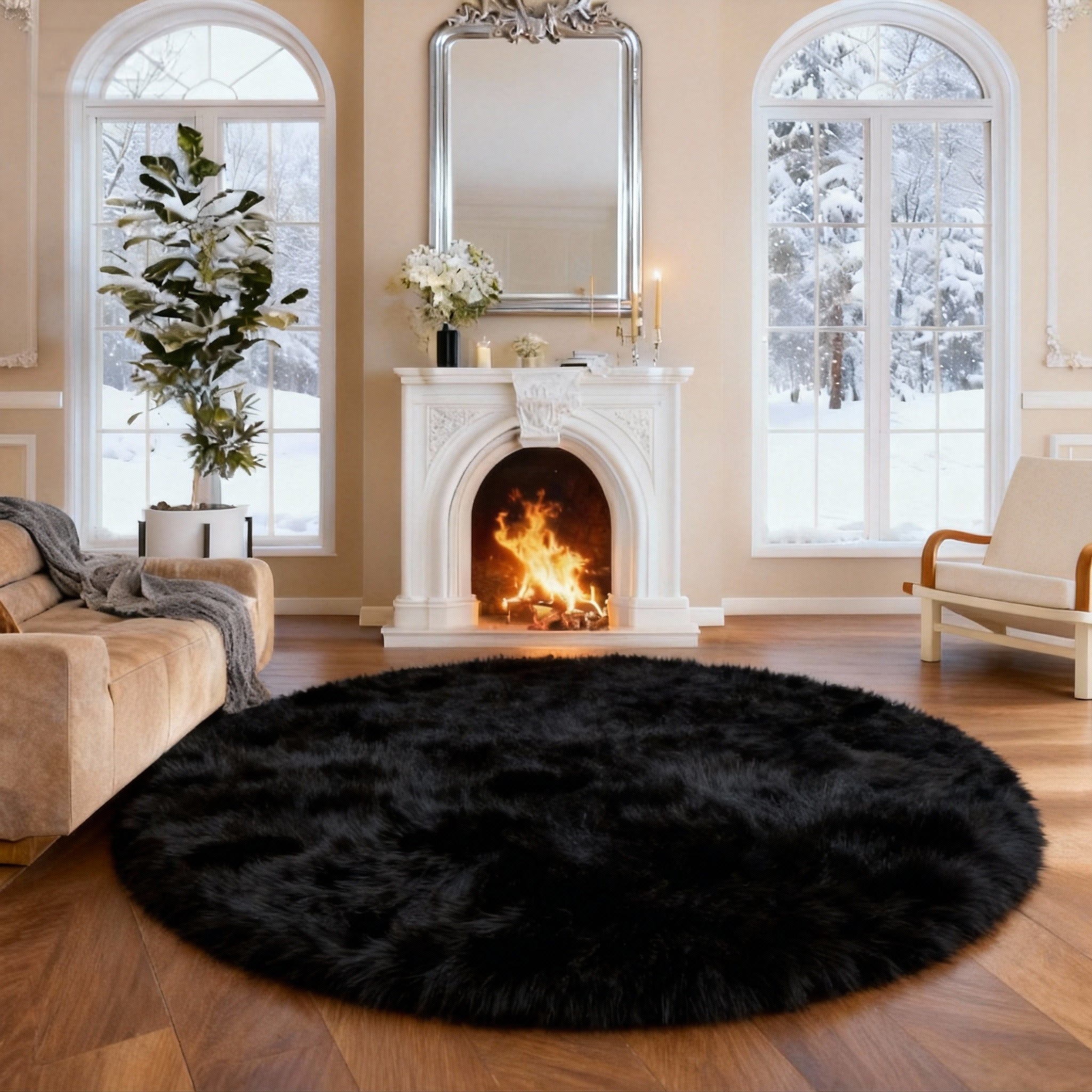 Luxurious Faux Sheepskin Round Rug,Ultra Soft Home Decor