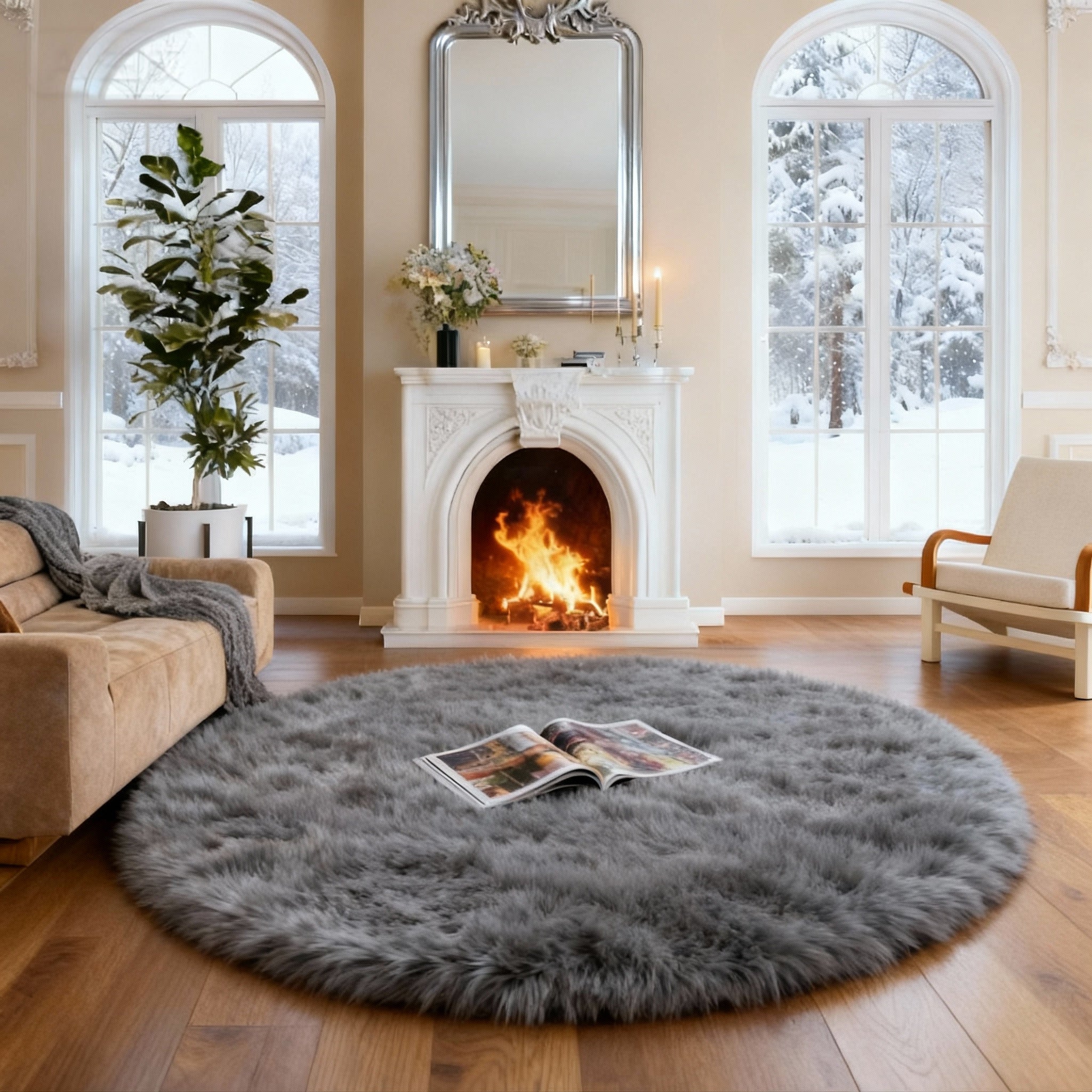 Luxurious Faux Sheepskin Round Rug,Ultra Soft Home Decor
