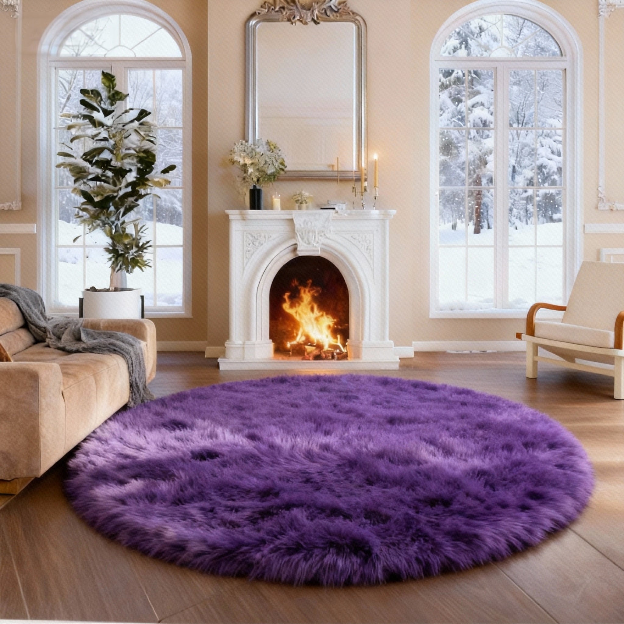 Luxurious Faux Sheepskin Round Rug,Ultra Soft Home Decor