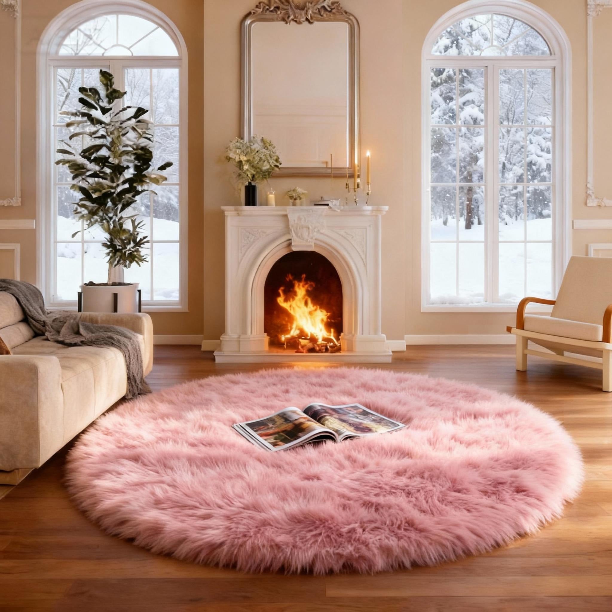 Luxurious Faux Sheepskin Round Rug,Ultra Soft Home Decor