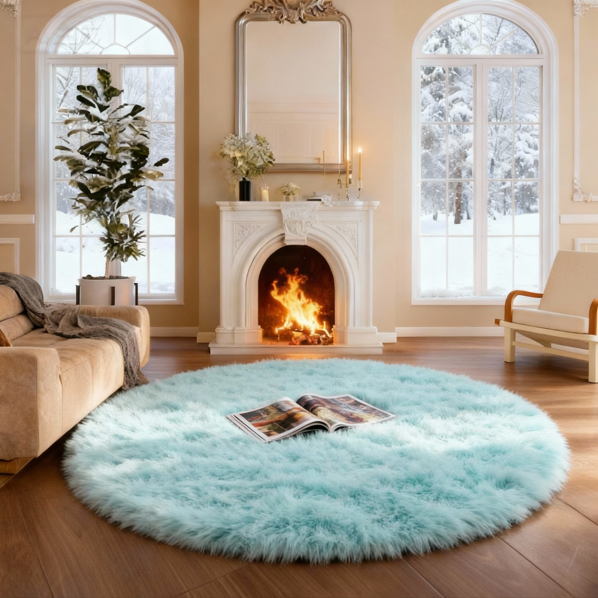Luxurious Faux Sheepskin Round Rug,Ultra Soft Home Decor