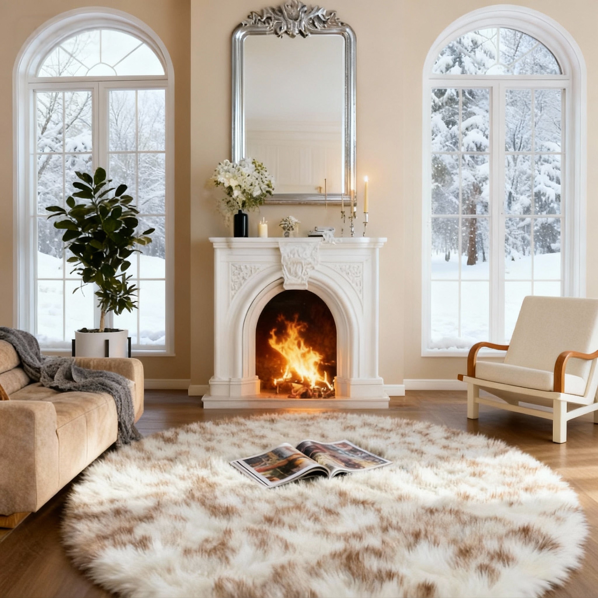 Luxurious Faux Sheepskin Round Rug,Ultra Soft Home Decor
