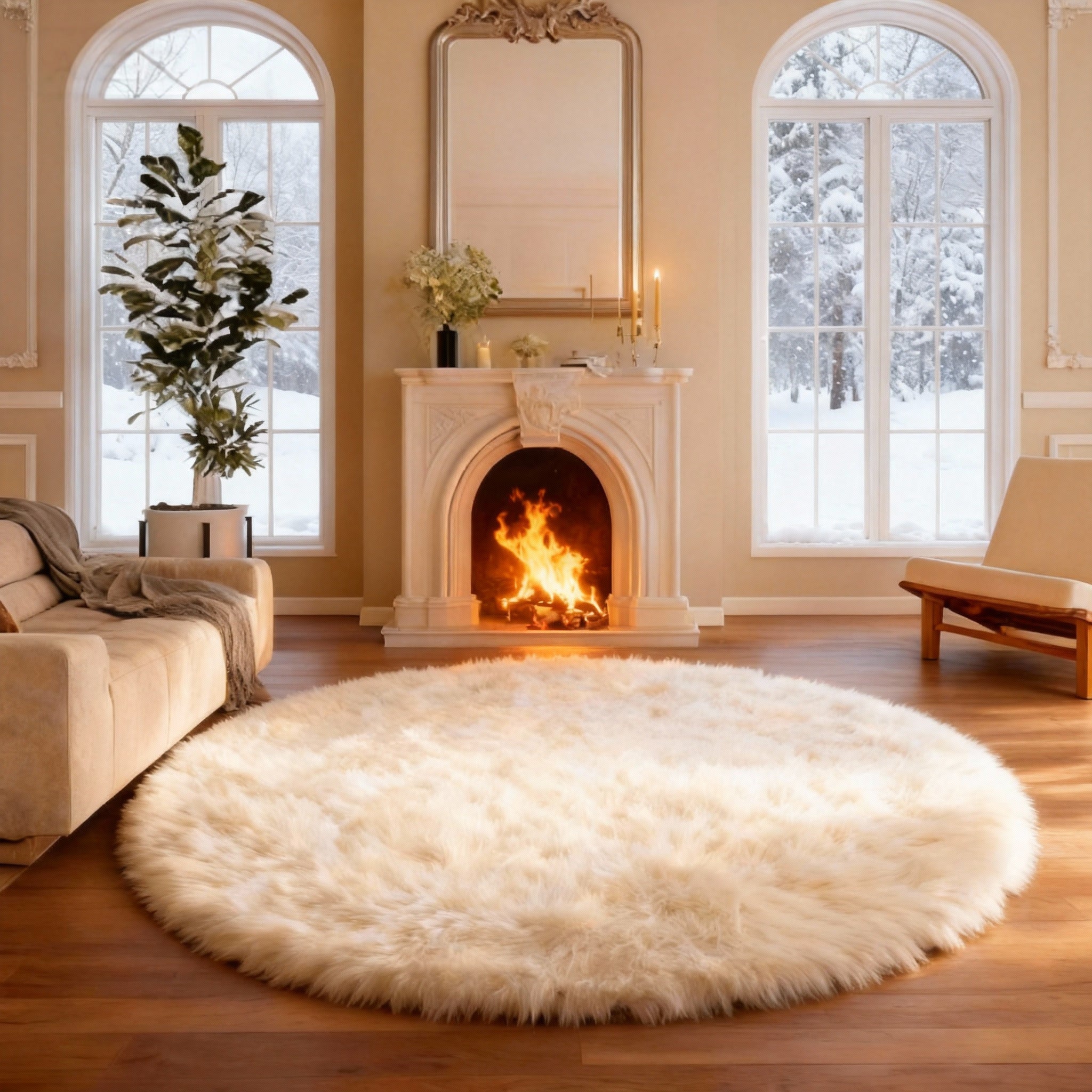 Luxurious Faux Sheepskin Round Rug,Ultra Soft Home Decor