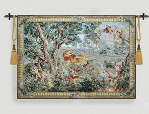 Silk Thread  Cotton Tapestry, Medieval Palace Oil Painting Style Tapestry