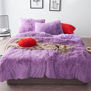 Faux Fur Velvet Fluffy Bedding Duvet Cover Set - Quilts & Pillowcase