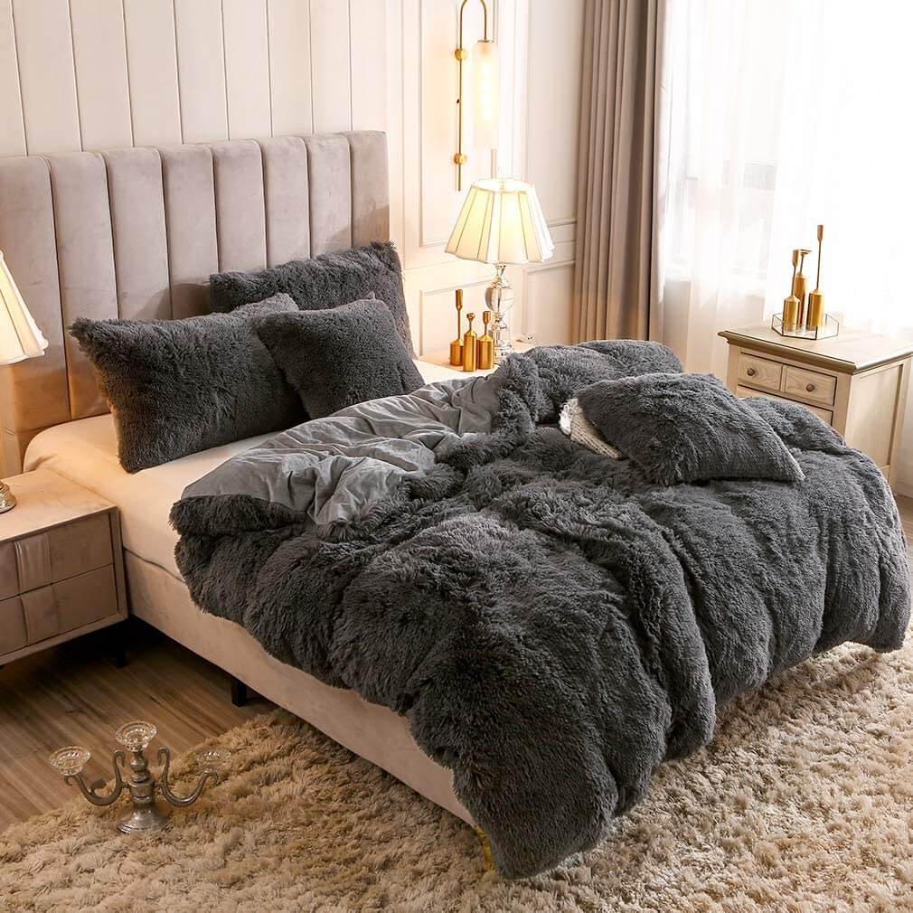 Faux Fur Velvet Fluffy Bedding Duvet Cover Set - Quilts & Pillowcase
