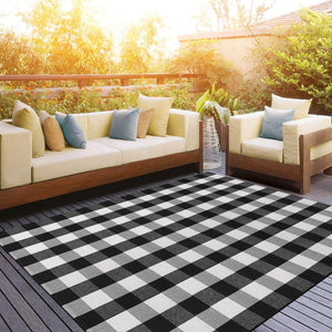 Black/White Plaid Rugs | Cotton Washable Hand-Woven Outdoor Area Rugs