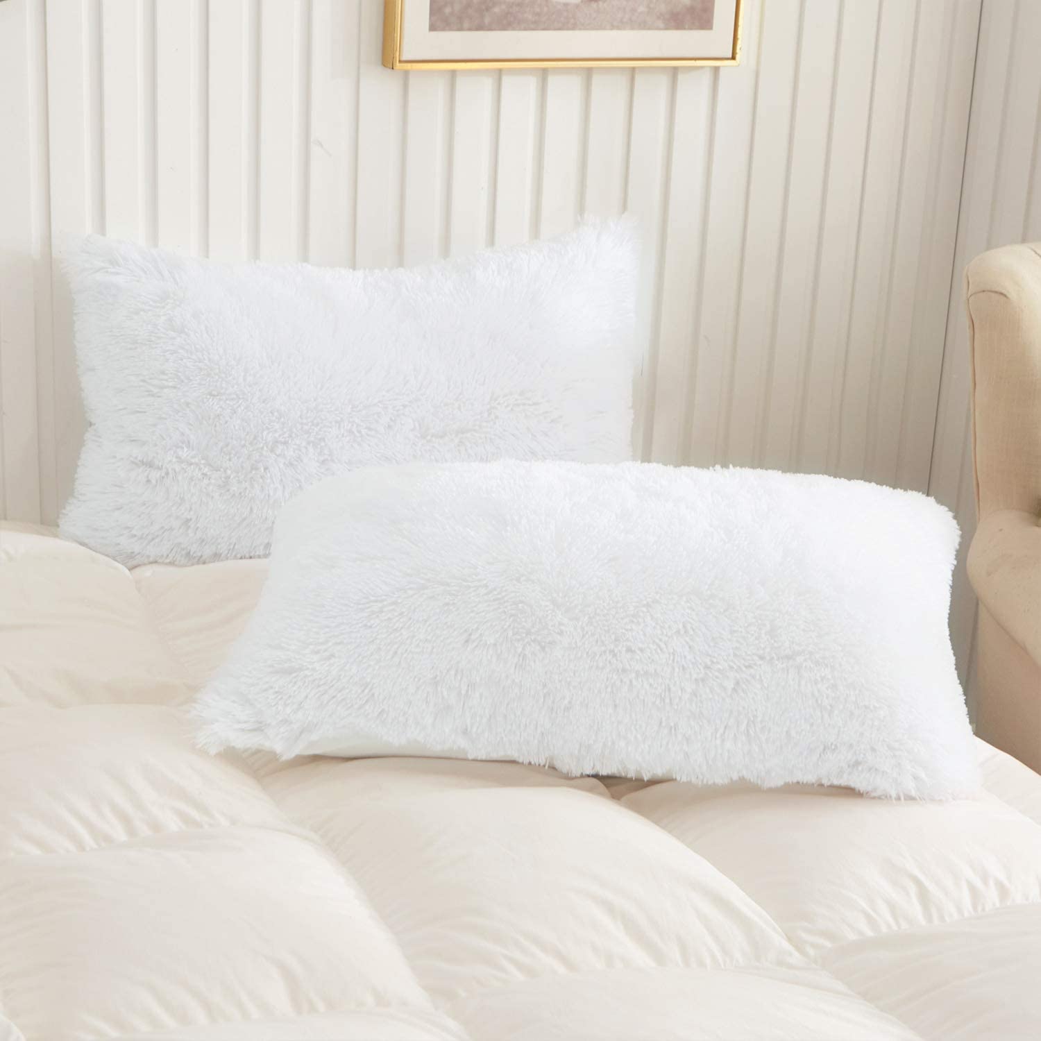 Faux Fur Throw Pillow Cases Plush Shaggy Ultra Soft Pillow Cover