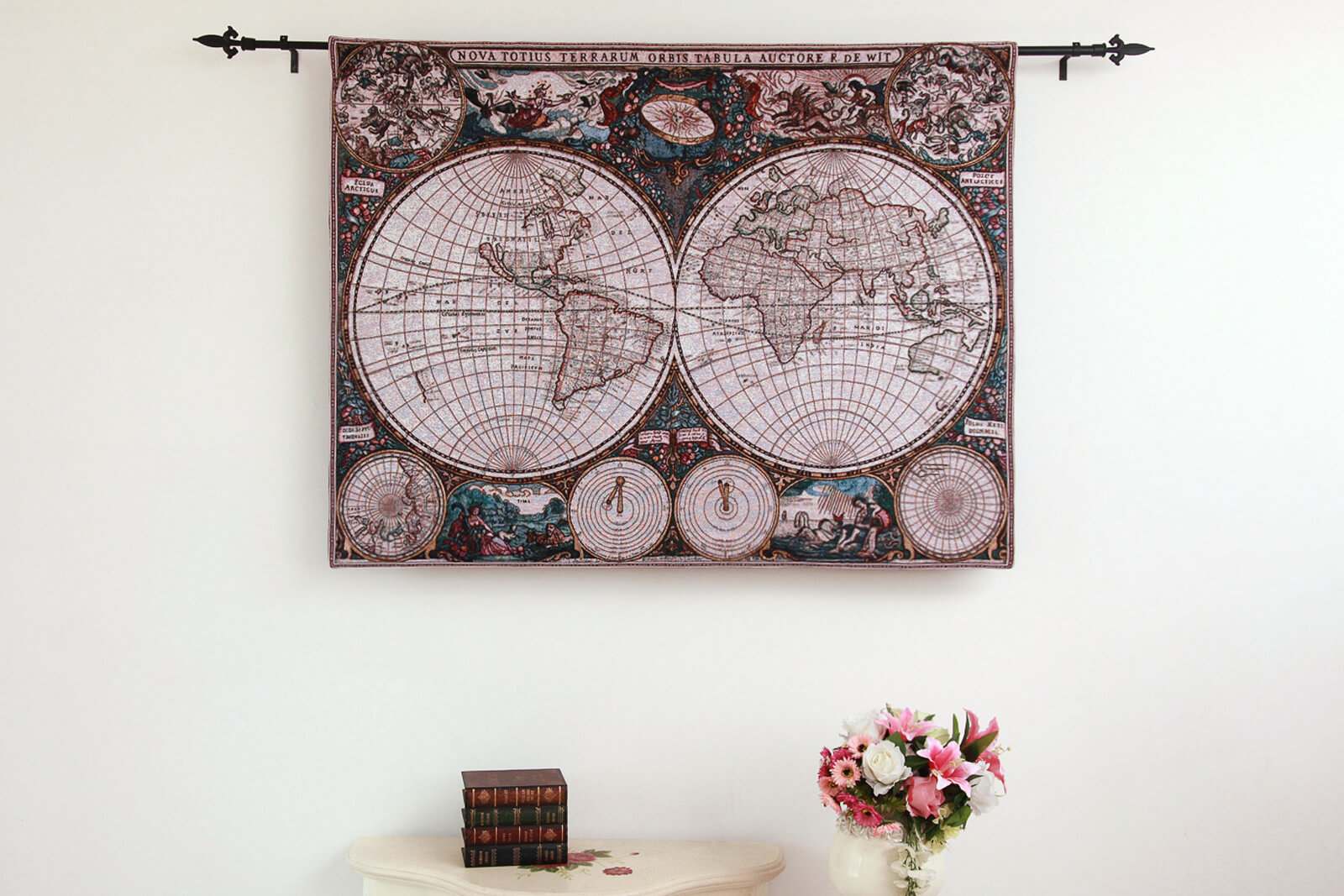 Nautical map cotton woven tapestry, Gobelin Obusson tapestry