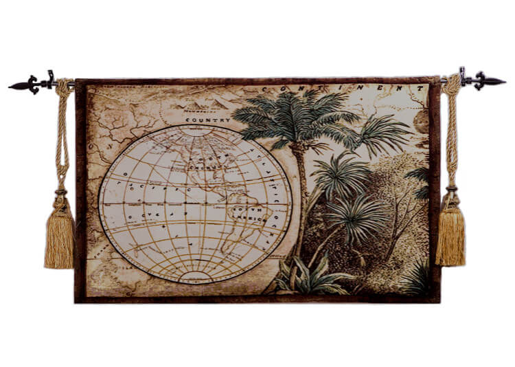 Nautical map cotton woven tapestry, Gobelin Obusson tapestry