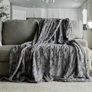 Ruched Luxurious Soft Faux Fur Throw Blanket