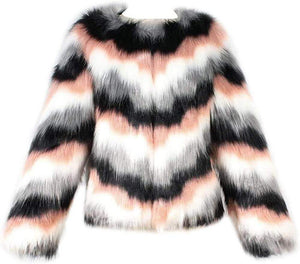 Women Multicolor Long Sleeve Faux Fur Coat