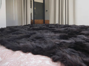 Premium Faux Sheepskin Throw Blanket Rug Black Bed Spread Sofa Throw Rug Black Rug Large Rug