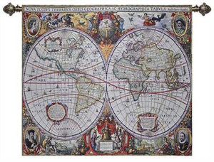 Nautical map cotton woven tapestry, Gobelin Obusson tapestry