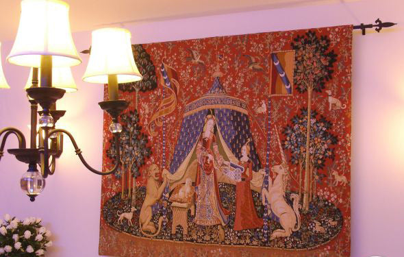 Silk Thread  Cotton Tapestry, Medieval Palace Oil Painting Style Tapestry