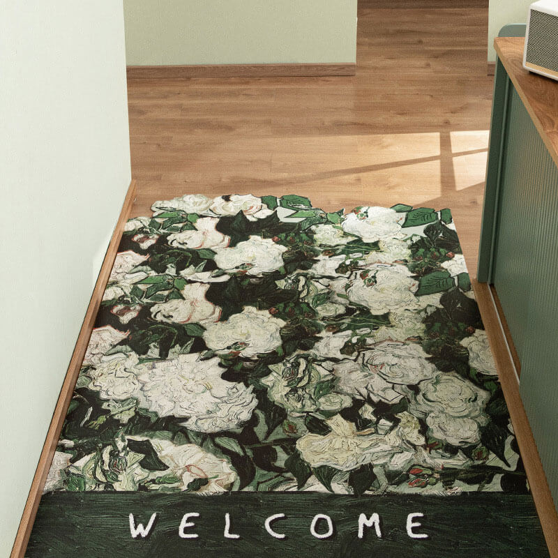 PVC Oil Painting Style Indoor Doormat, Non Slip Cuttable Entrance Rug