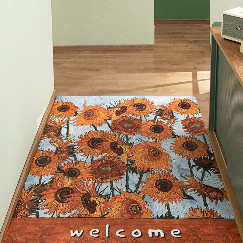 PVC Oil Painting Style Indoor Doormat, Non Slip Cuttable Entrance Rug