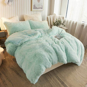 Faux Fur Velvet Fluffy Bedding Duvet Cover Set - Duvet Cover & Pillowcase