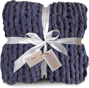 Luxury Chunky Knit Blanket, Hand-Knitted Yarn Throw Blanket, Soft Throw Blanket